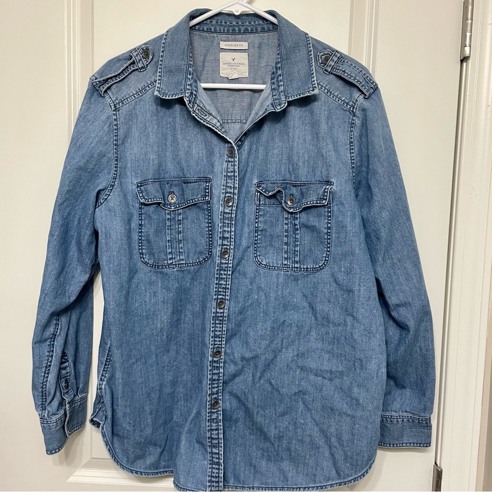 AE Chambray Denim Embroidered Button Down Shirt